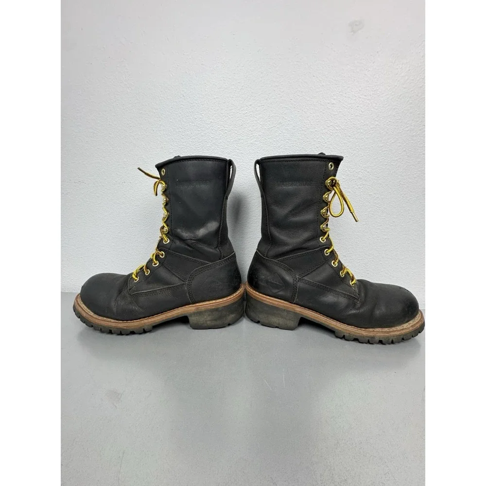 Work Zone Logger Boots Mens 8 Black Leather Waterproof Lace S950 Steel Toe 10
